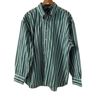 TOMMY HILFIGER 2 Ply Fabric Y2K Striped Long Sleeve Button Down Shirt Men’s XXL